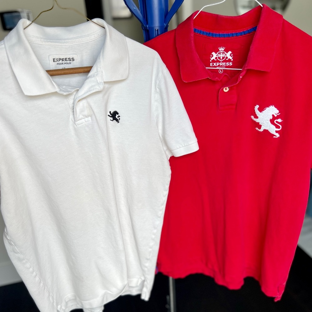 Express Men’s Polos Red & White Set of 2 Shirts